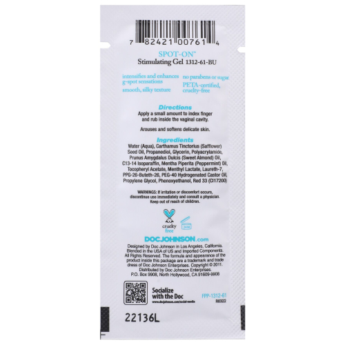 Стимулюючий гель для точки G Мультиоргазм Doc Johnson Spot On G-Spot Stimulating Gel For Women (7 гр) - 2