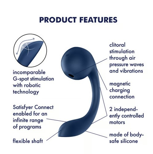 Смарт вибратор для точки G и с вакуумной стимуляцией клитора синего цвета Satisfyer Pro+ Wave 4 Connect App - 3