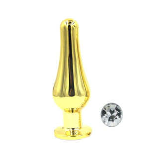 Анальная пробка золотая с бесцветным кристаллом SKN-MG04