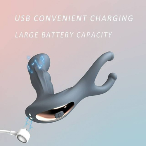 Вибратор для простаты с эрекционным кольцом и пультом дистанционного управления серого цвета Lockink - 3