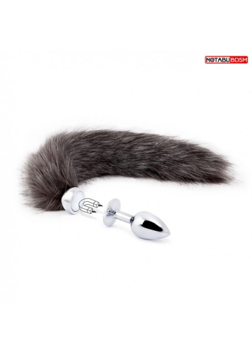 Анальная пробка из металла с меховым хвостом Notabu серая (на магните) размер S - 1