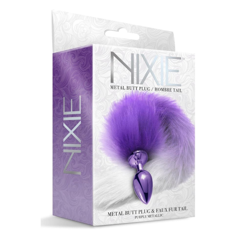Анальная пробка с хвостом фиолетового цвета NS Novelties Global Novelties Nixie Metal Butt Plug With Ombre Tail Purple Metallic - 3