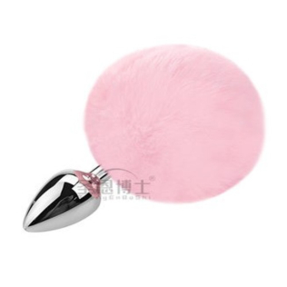 Анальная пробка серебристая из медицинской нержавеющей стали с розовым хвостом SKN размер XS