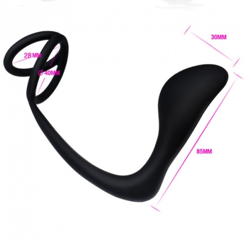 Черный силиконовый массажер простаты с парой эрекционных колец - 2