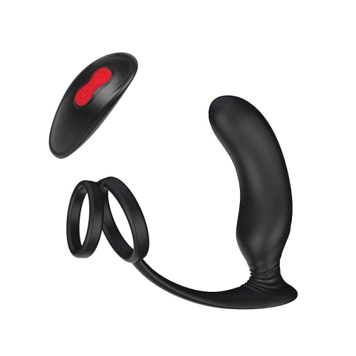 Вибростимулятор простаты с эрекционным кольцом чёрный S-hande - 2