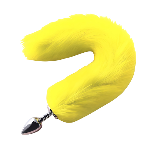 Анальная пробка металлическая с меховым желтым хвостом размер XS SKN-L12 - 1