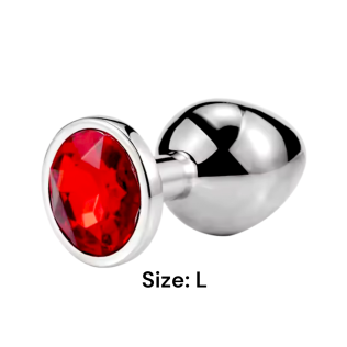 Металлическая анальная пробка серебристая с красным камушком Sexy desires размер L