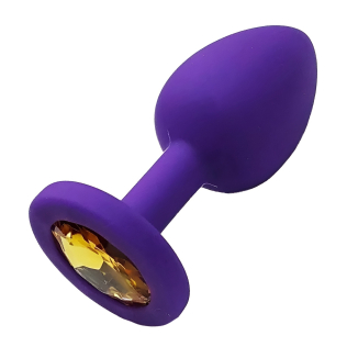 Силіконова анальна фіолетова пробка з золотистим кристалом SKN розмір M