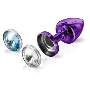 Анальная пробка со сменными стразами Diogol Anni Magnet Purple Кристалл/Аквамарин 25мм