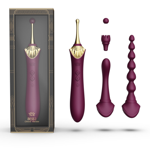 Подвійний вібратор з насадками фіолетовий Zalo Bess 2 Velvet - 2