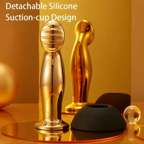 Вибратор для простаты с пультом ДУ металлический золотистого цвета Lockink Sevanda Eros - 4