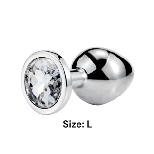 Металлическая анальная пробка серебристая с серебристым камушком Sexy desires размер L