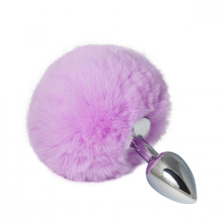 Анальная металлическая пробка серебристого цвета c хвостом пурпурного цвета Loveshop размер S