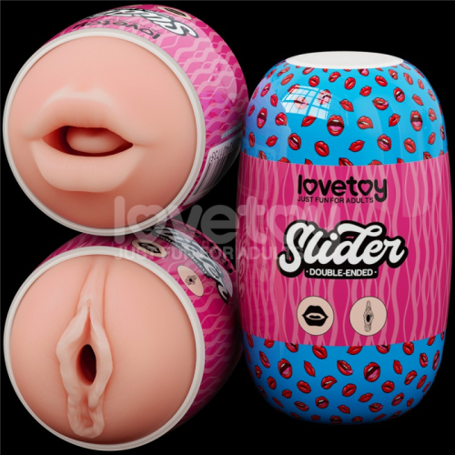 Двосторонній мастурбатор у колбі Ротик та Вагіна тілесного кольору Lovetoy - 3