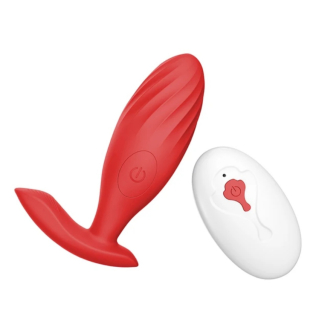 Анальная пробка с вибрацией ButBut anal plug с пультом ДУ 10 режимов вибрации красный