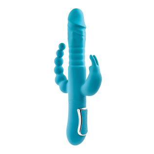 Вібратор потрійної стимуляції Вагінальний Кліторальний стимулятор та Анальний блакитного кольору Adam &amp;amp; Eve Eve's Thrusting Triple Joy Rabbit