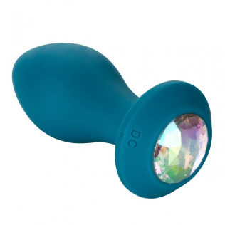Силиконовая анальная вибропробка с кристаллом голубая California Exotic