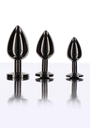Анальний корок L чорний металевий з чорним каменем Butt Plug With Diamond Jewel Taboom - 5