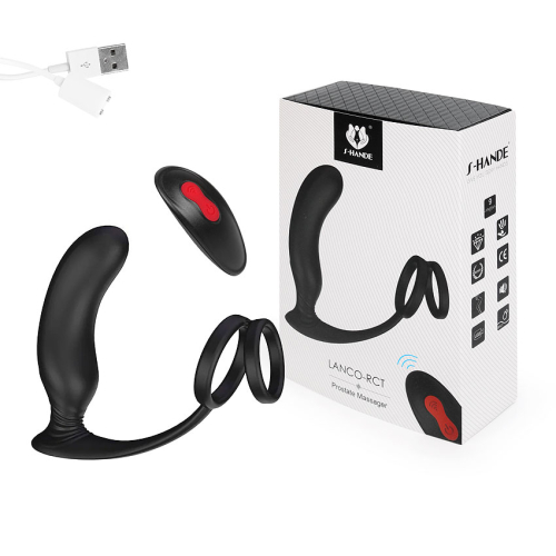 Вибростимулятор простаты с эрекционным кольцом чёрный S-hande - 1