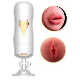 Автоматичний мастурбатор вагина і рот з вібрацією на присосці тілесного кольору Boss of toys