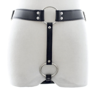 Трусики для страпону зі штучної шкіри чорні