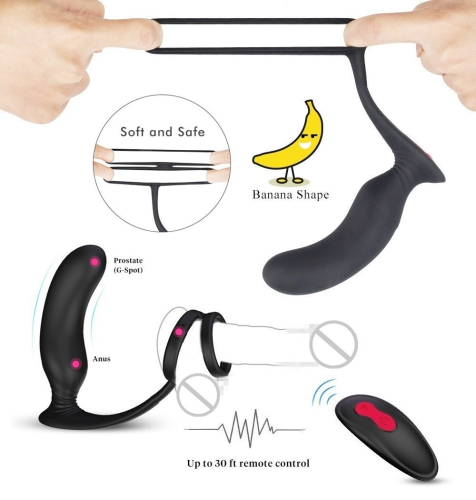 Вибростимулятор простаты с эрекционным кольцом чёрный S-hande - 8