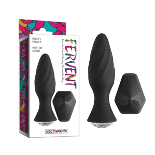 Анальная вибропробка  с камнем и  пультом ДУ Fervent Remote Control Vibrating Silicone Butt Plug черного цвета