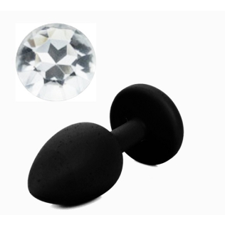 Силиконовая анальная пробка черная с бесцветным кристаллом SKN размер S 