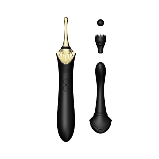 Вибратор универсальный двухсторонний с 3 насадками черного цвета Zalo Bess
