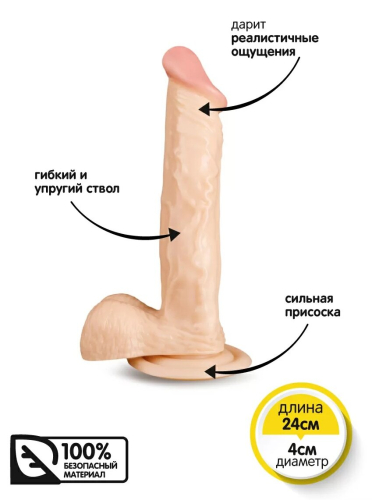 Крупный 19,5/4 см фаллоимитатор на присоске с прожилками Brazzers 19,5 см телесный - 6