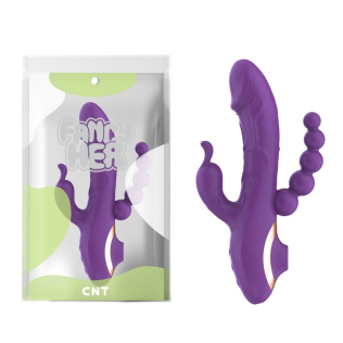 Вибратор реалистичный для точки G с Отростком для клитора и Анальными шариками фиолетового цвета Cnt Quadruple Play Thruster