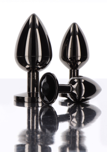 Анальний корок L чорний металевий з чорним каменем Butt Plug With Diamond Jewel Taboom - 4