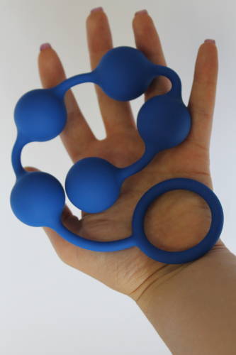 Анальная цепочка силиконовая с металлическими шариками и кольцом-ограничителем SWEET TOYS синий L 25 см D 3,1 см - 1