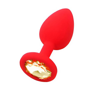 Силиконовая анальная пробка красная с золотистым кристаллом SKN размер S
