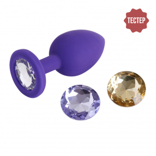 Анальная пробка силиконовая фиолетовая 3 в 1 со сменными кристаллами So Divine размер M