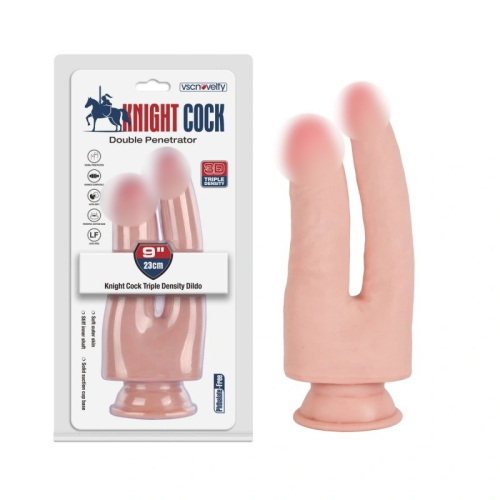 Подвійний фалоімітатор реалістичний на присосці тілесного кольору Vscnovelty Knight Cock 3D - 1