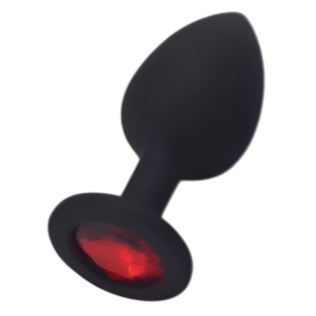 Силіконова анальна пробка чорна з червоним кристалом SKN розмір M