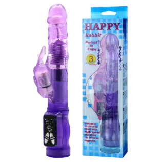Вібратор з відростком для клітора та функцією ротації фіолетового кольору LYBAILE baile happy rabbit