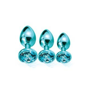 Набор анальных пробок Global Novelties NIXIE METAL BUTT PLUG TRAINER SET, BLUE METALLIC