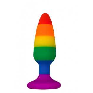 Анальна пробка райдужного кольору Wooomy Hiperloo Silicone Rainbow Plug розмір M