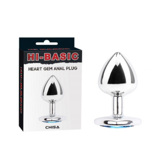 Анальная пробка алюминиевая серебристая с бирюзовым камнем Chisa Heart