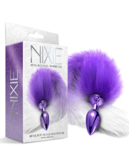 Анальная пробка с хвостом фиолетового цвета NS Novelties Global Novelties Nixie Metal Butt Plug With Ombre Tail Purple Metallic - 2