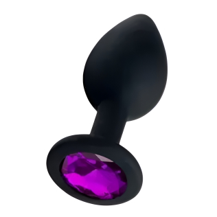 Силіконова анальна пробка чорна з фіолетовим кристалом SKN розмір M