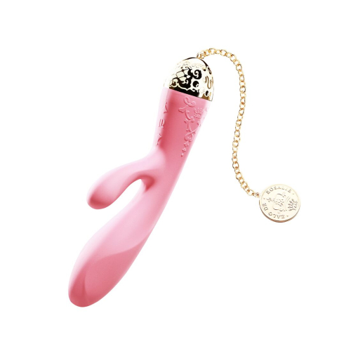 Вібратор з відростком для клітора рожевого кольору із золотою монеткою на ланцюжку Zalo Rosalie - 1