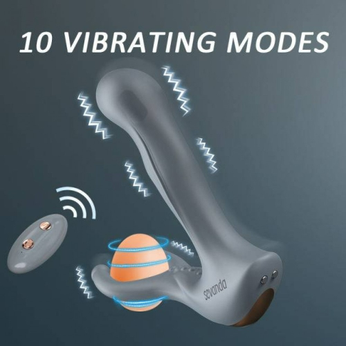 Вибратор для простаты с эрекционным кольцом и пультом дистанционного управления серого цвета Lockink - 6