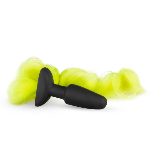 Анальная пробка силиконовая черная с желтым хвостом Silicone Butt Plug With Tail - 1