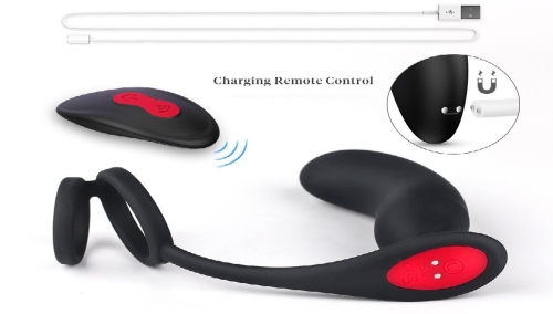 Вибростимулятор простаты с эрекционным кольцом чёрный S-hande - 7