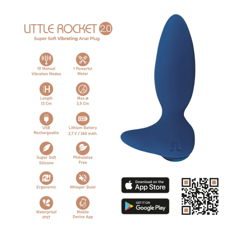Смарт анальна вібропробка синього кольору Adrien Lastic Little Rocket 2.0 + APP - 5