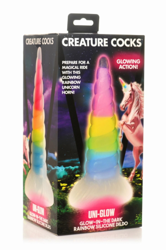 Фентезійний фалоімітатор на присосці райдужний Creature Cocks Luminescent Rainbow Dildo - 4