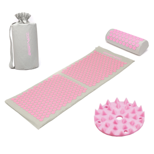 Килимок акупунктурний із валиком SportVida Аплікатор Кузнєцова 130 x 50 см SV-HK0409 Grey/Pink